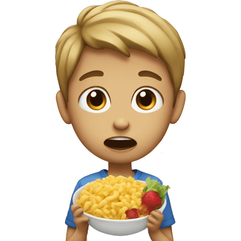 A boy eat emoji