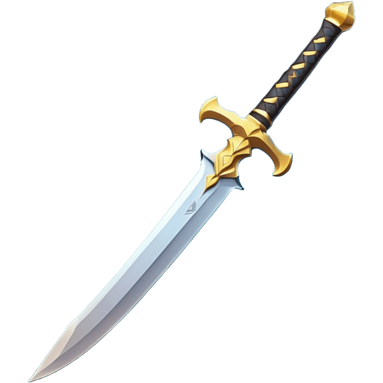 Clash of Clans aesthetic: Cinematic Playful Sword Emoji, rendered in a 3D vector-style similar to standard emojis with minimal shading and bold, simplified shapes. A compact, isometric blade with a gleaming, intricately designed hilt and a razor-sharp edge, softly glowing with a heroic, battle-ready charm. Simplified yet unmistakably iconic, highly detailed and consistent, glowing with a soft radiant brilliance and high shine. Stylized with a touch of medieval finesse and a soft glowing outline, capturing the essence of a legendary sword with a friendly, playful vibe! emoji