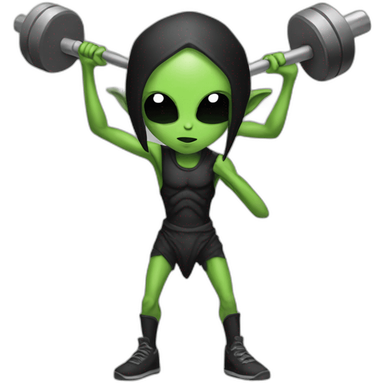 skinny goth alien with a barbell emoji