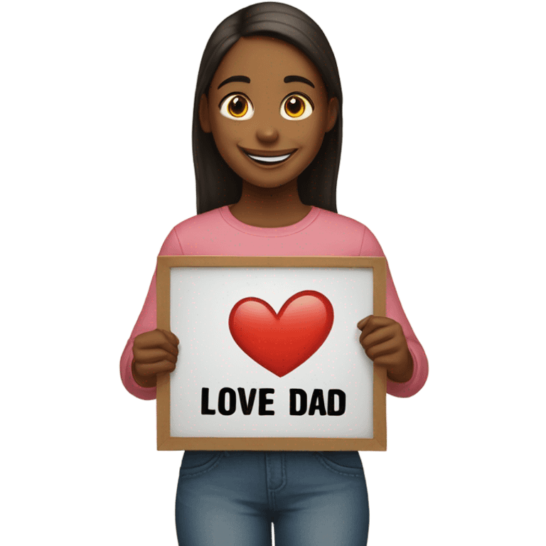 A girl holding a sign saying I love my dad emoji