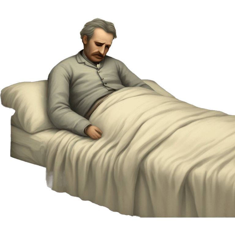 A sick man on a bed in 1870 emoji