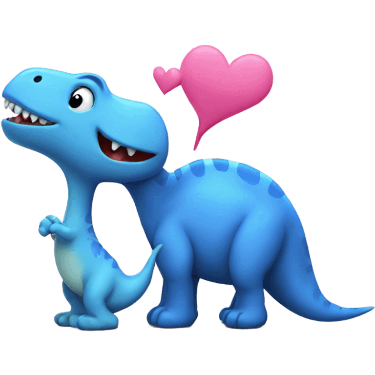 A Blue dinosaur is kissing a pink dinosaur  emoji