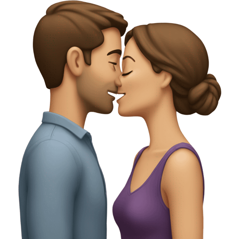 two  brunette heterosexual caucasians kissing  emoji