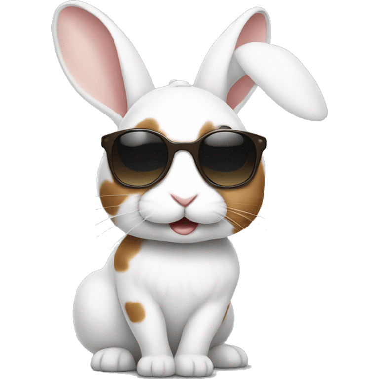 white rabbit with brown spots wearing sunglasses  emoji