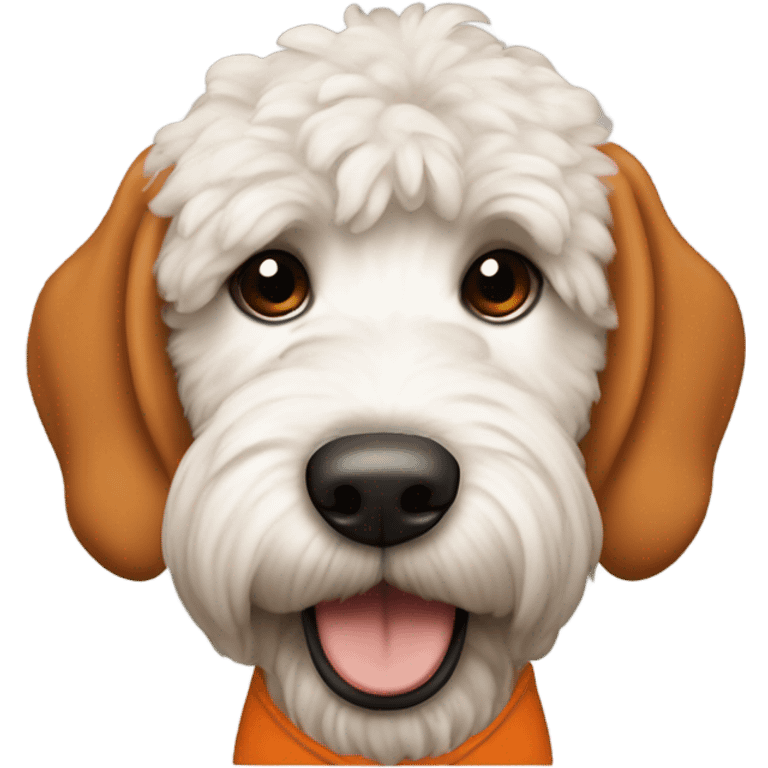 White Goldendoodle as a Cleveland Brown Football player emoji