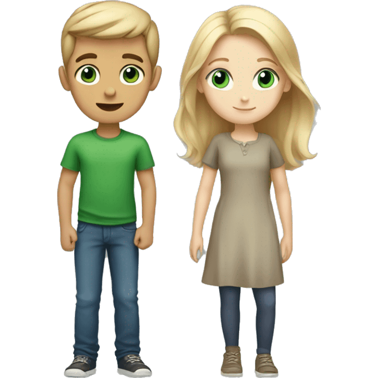 a boy with blond hair and blue eyes and a girl with brown hair and green eyes emoji