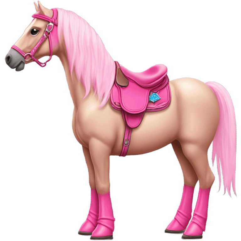 A pink horse shown from the side, wearing a pink cowboy hat with pink boots  emoji