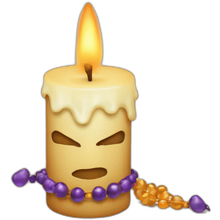 candle with an inscription on top with beads emoji