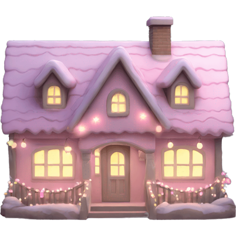 cottage with pretty light pink Christmas lights  emoji