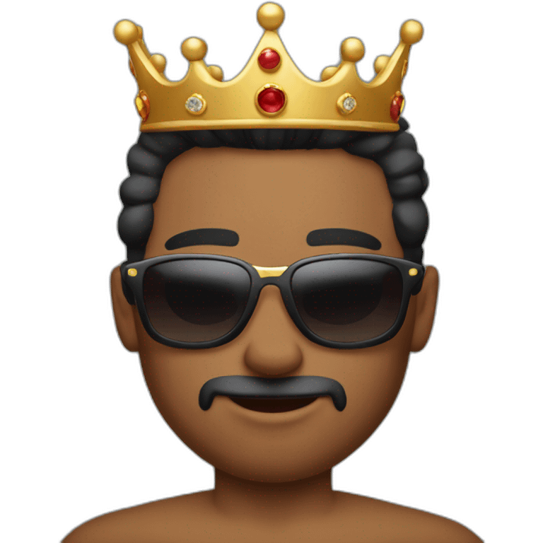 Shirtless muscular man wearing sunglasses and a king’s crown emoji