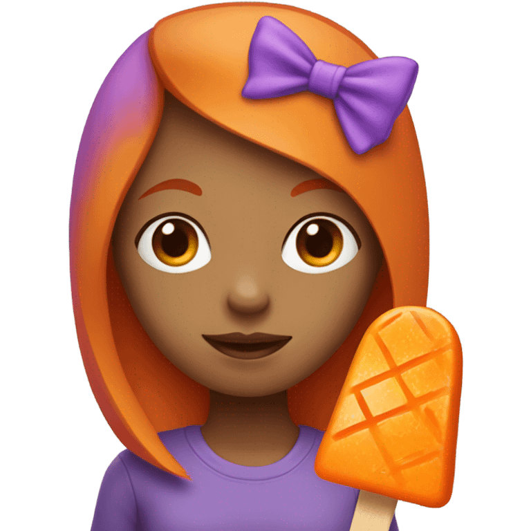 A girl with orange hair holding a purple popsicle  emoji