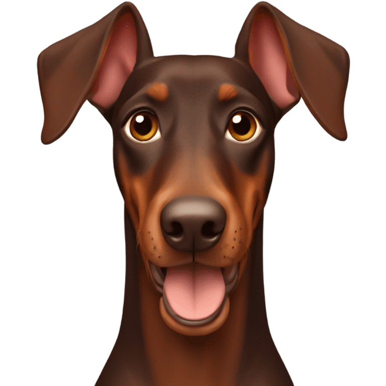 Red and brown Doberman without cropped ears face facing front happy expression  emoji