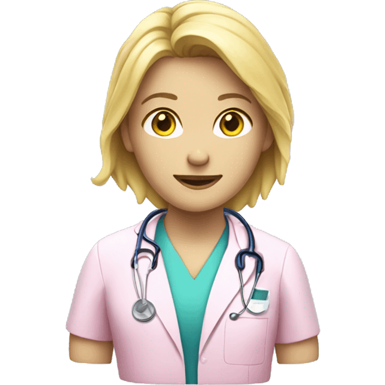 Blond doctor with pink scrub emoji