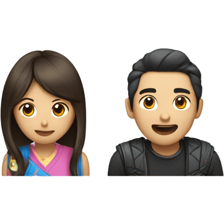 Asian female with long hair and Asian male playing video games emoji