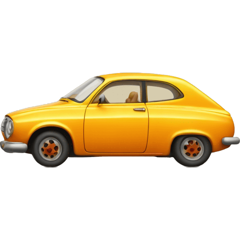 very old car resembling first ever car in yellow-orange color emoji