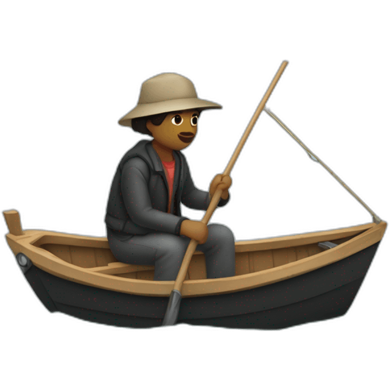 Une personne noir sur un bateau de peche emoji