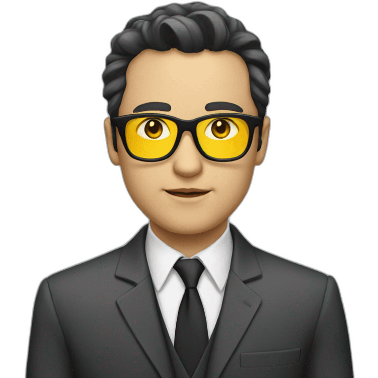 white man with yellow tinted glasses and black hair wearing a suit  emoji