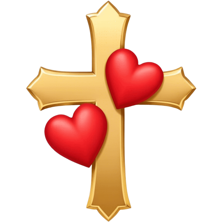 Two red  hearts connected by one simple gold cross  emoji