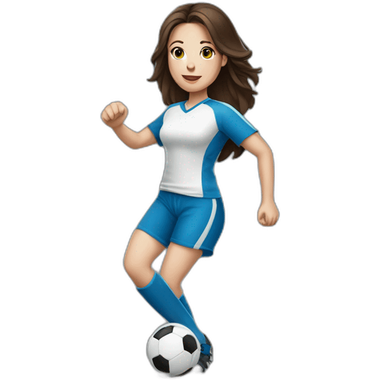 White skin brunette female playing football with very small ball emoji