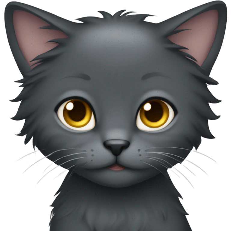 all dark grey cat long hair　fold ear emoji