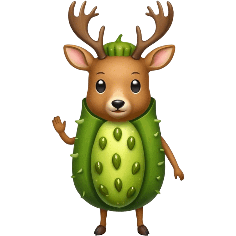 Deer wearing a pickle costume  emoji