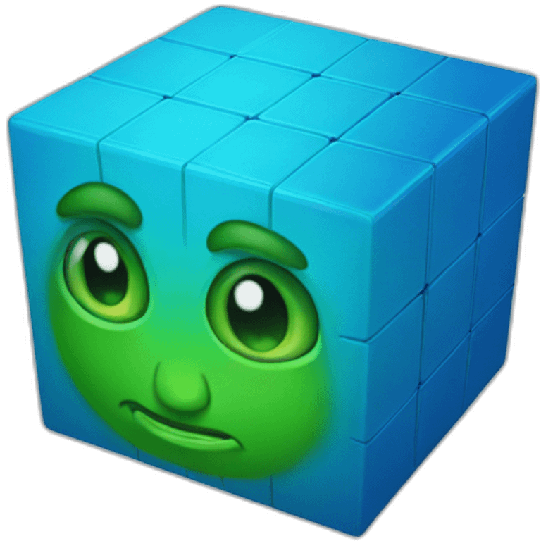 blue magic cube with a green face emoji