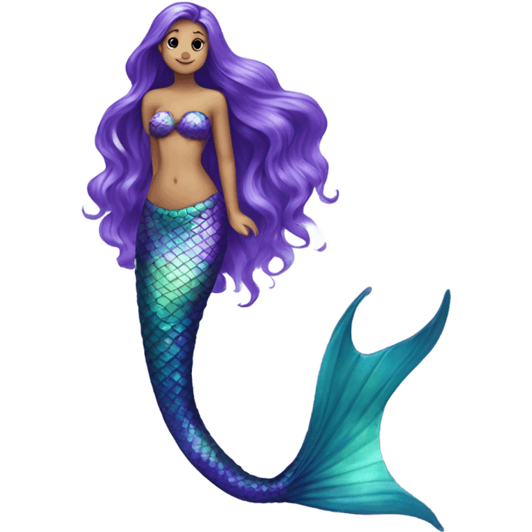 Iridescent mermaid tail full body long hair purple emoji