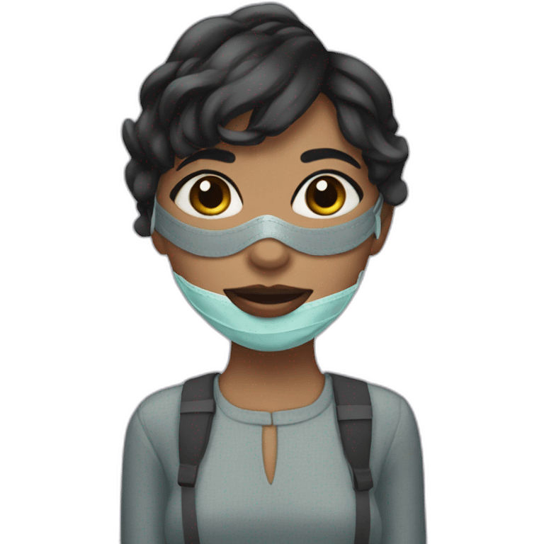 A girl with short hair, wearing a mask, and long eyelashes  emoji