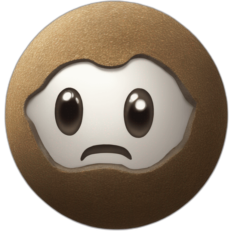 3d sphere with a cartoon wandering dirt Cod skin texture with whimsical eyes emoji