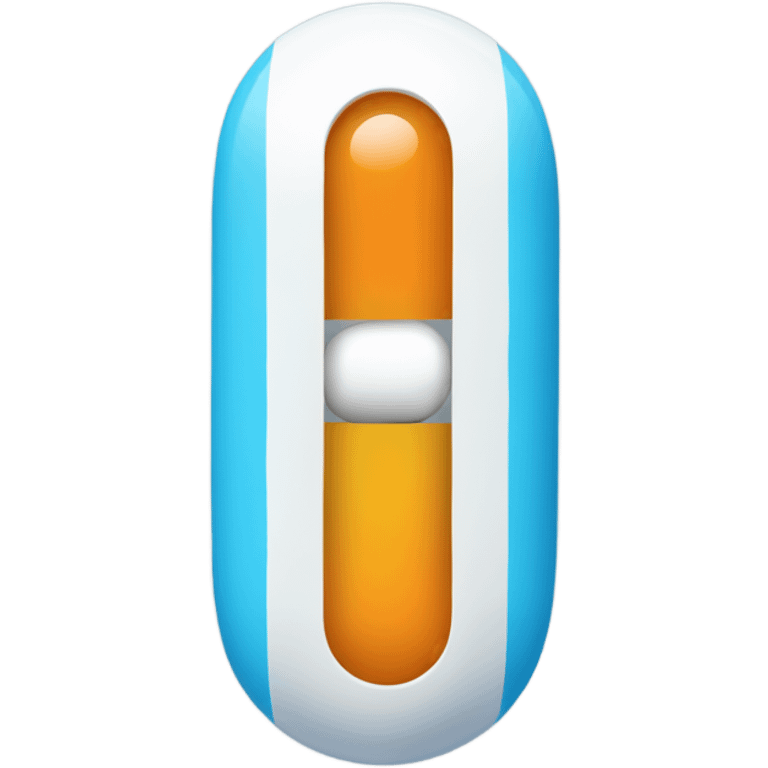 A one capsule-shaped pill, positioned at an angle.: one half is blue, and the other half is white. emoji