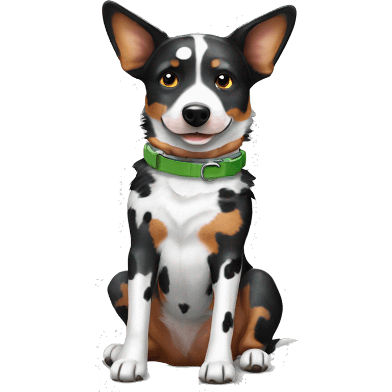 Black and white spotted Australian cattle dog with collar emoji