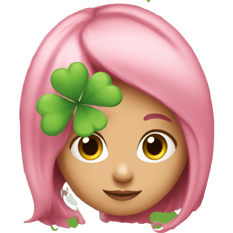 a pink-haired girl with clover emoji