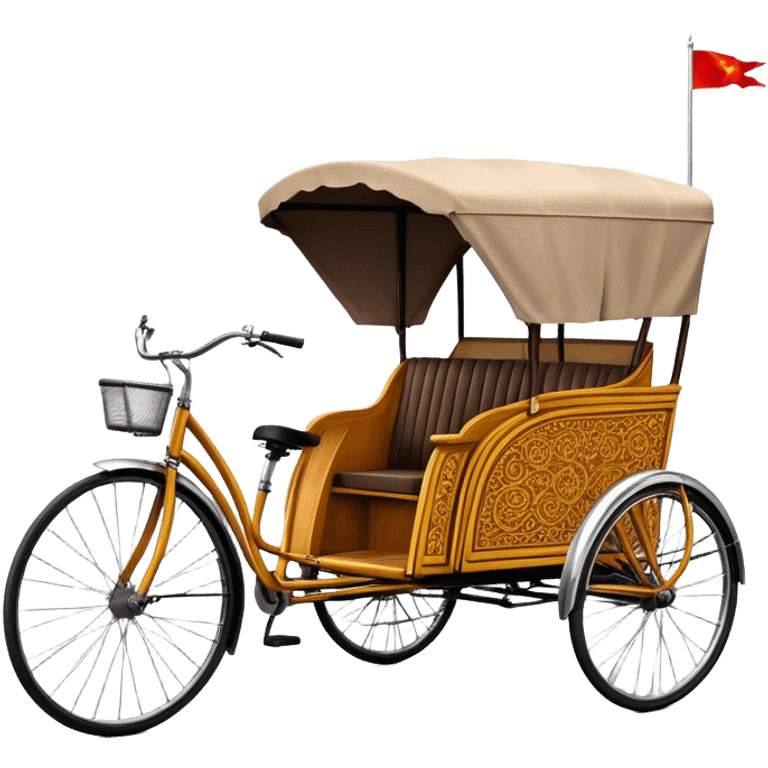 ​Cinematic Realistic Cyclo Rickshaw, depicted as a classic manually operated tricycle-style rickshaw with a simple, rustic design and intricate details, rendered with realistic textures and natural urban lighting that captures its cultural charm and timeless functionality, emoji