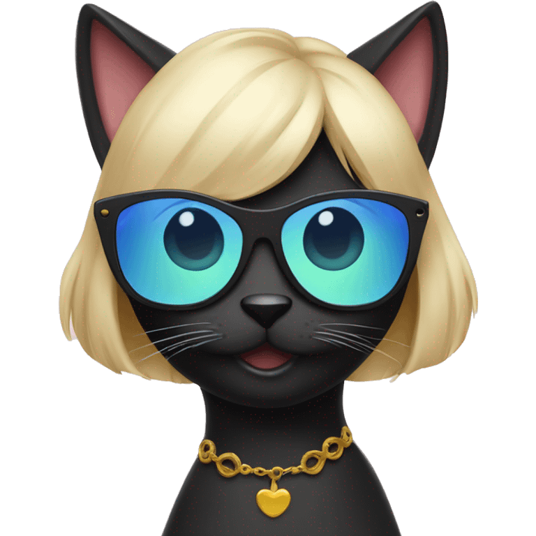 Black cat being adored by a woman with sunglasses emoji