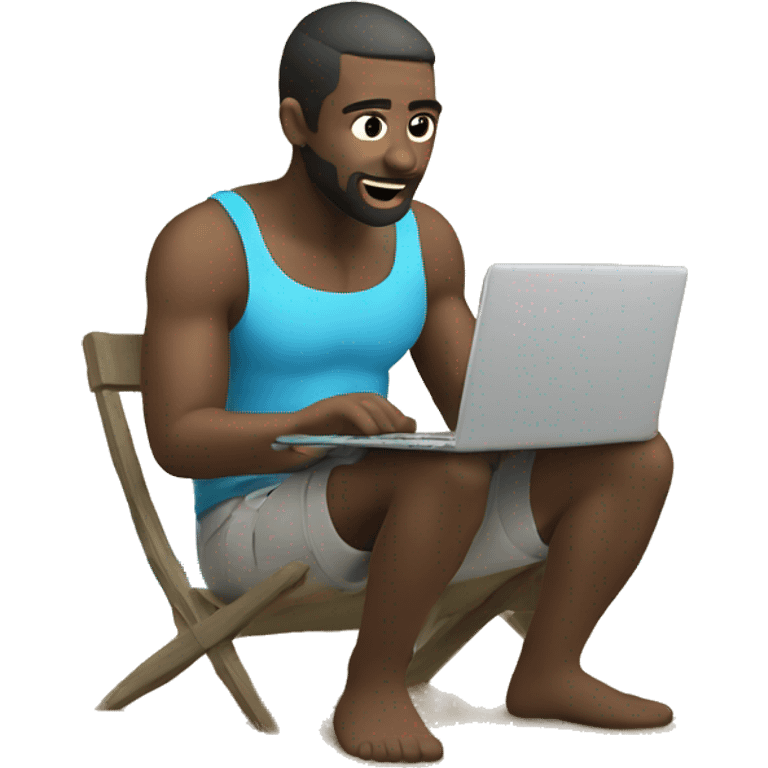 Men Doing coding with his laptop on beach  emoji