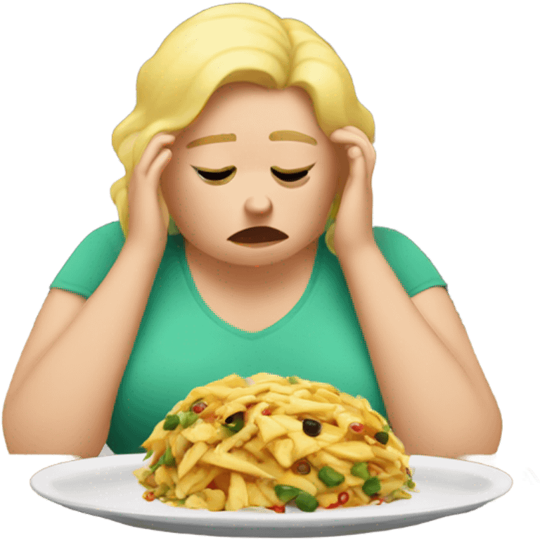 overweight blondie woman sad crying plate food emoji