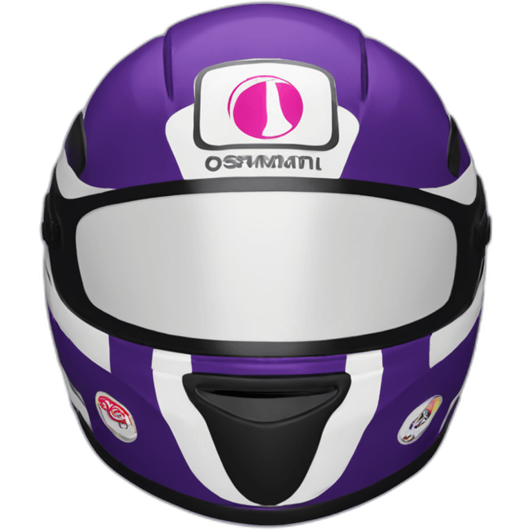 racing helmet with dark purple color and stickers emoji