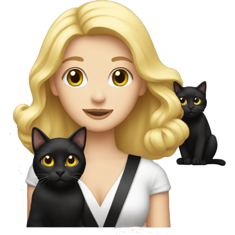 Blonde woman holding a black tuxedo cat emoji