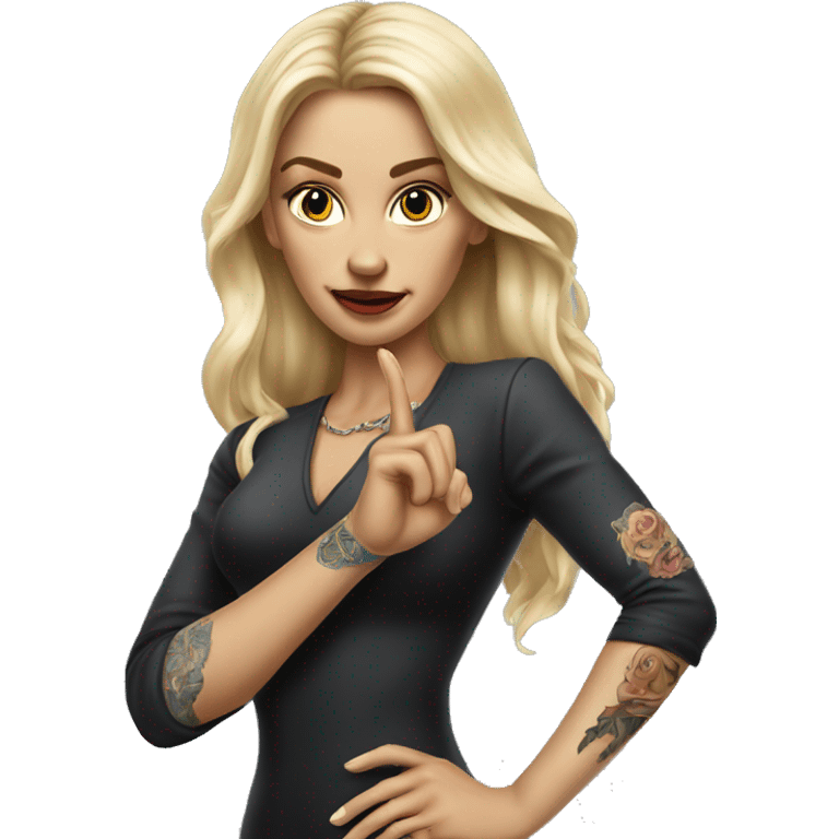 Blonde elegant women with LONG HAIR, her Body Covered with Tattoos, POINTING YOU FORWARD with her HAND with INDEX FINGER, Hyper realistic emoji