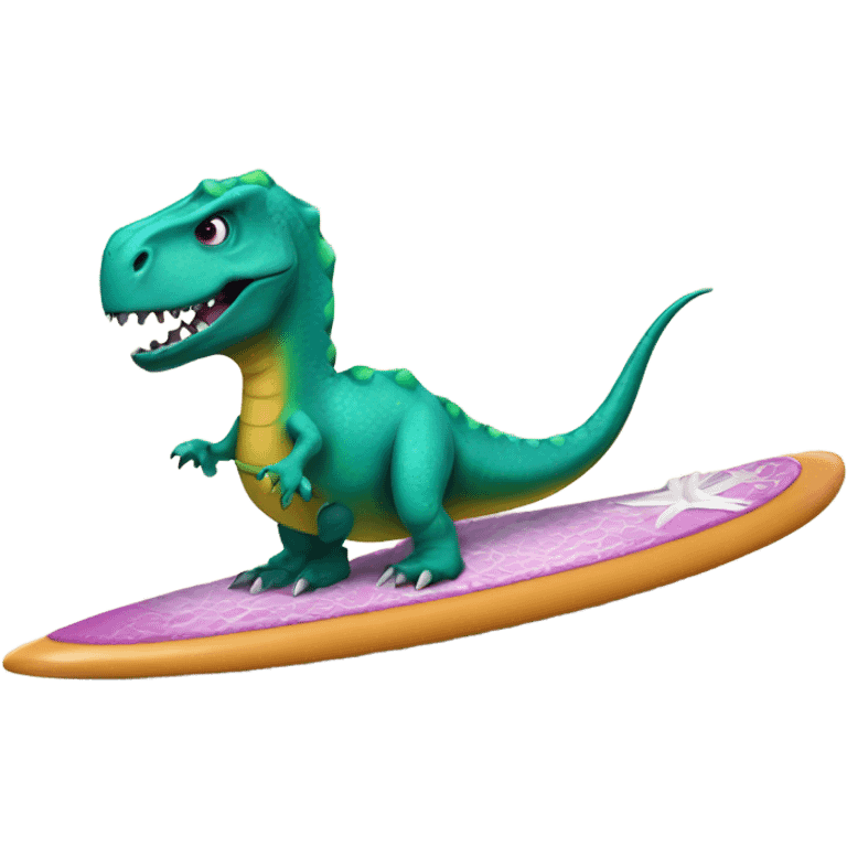 dinosaur in corset on surfboard emoji