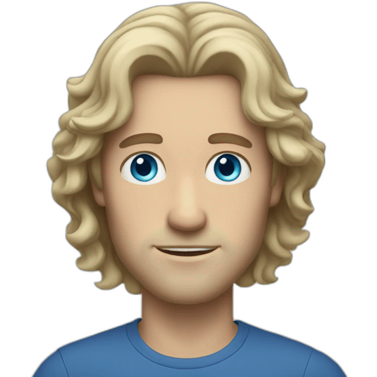 White man with blue eyes with long wavy hair emoji