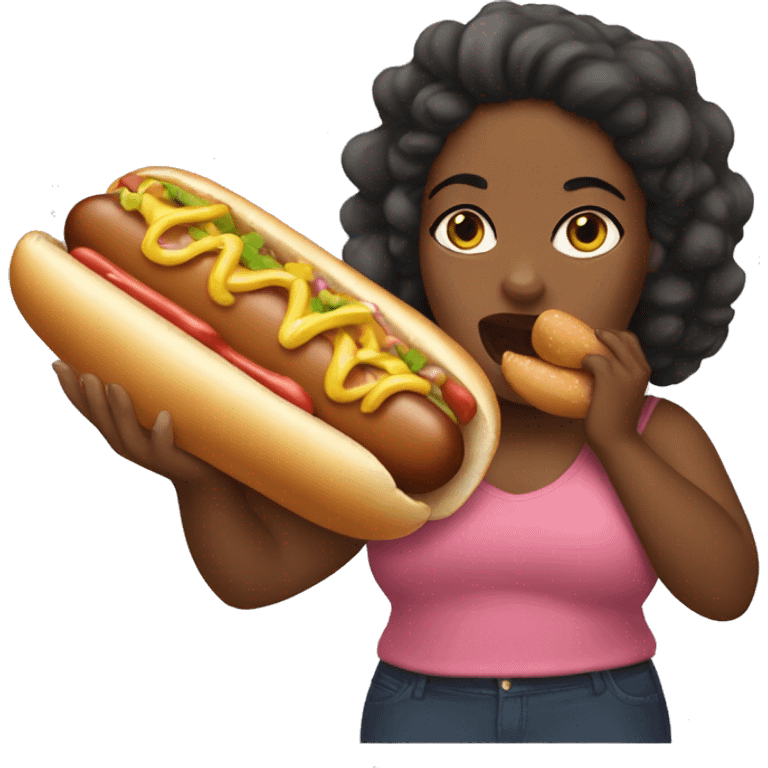 Fat Black girl eating  a hot dog  emoji