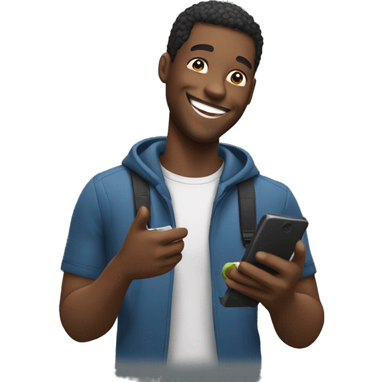 happy black man with smartphone emoji