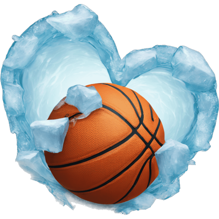 Heart shaped basketball with ice around it emoji