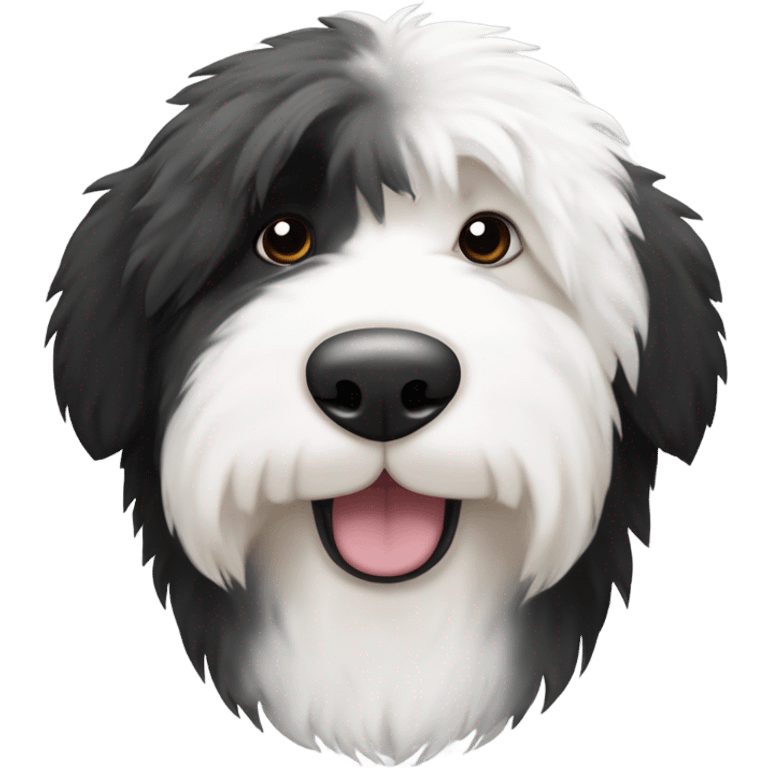 Old English sheepdog with a half and half face like a black and white cookie emoji