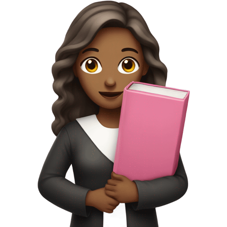 Woman holding a pink bible with cross emoji