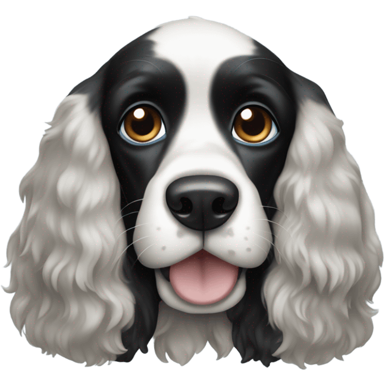 blue eyed Black and white Cocker spaniel dog emoji