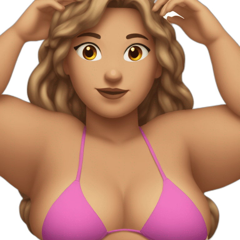 Slim-thicc Caucasian woman small bikini hands in hair pose (beach body) emoji