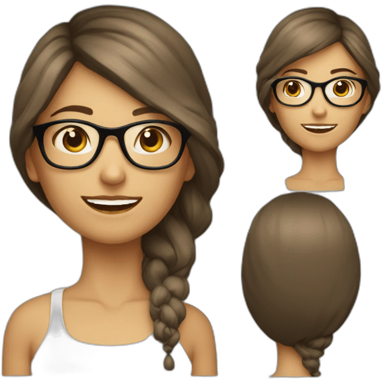 Mujer blanca pelo castaño lacio y  largo con lentes emoji