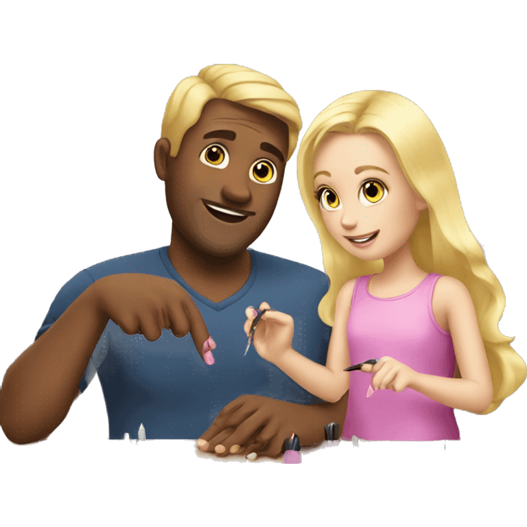 blonde daughter gives blonde dad a manicure emoji